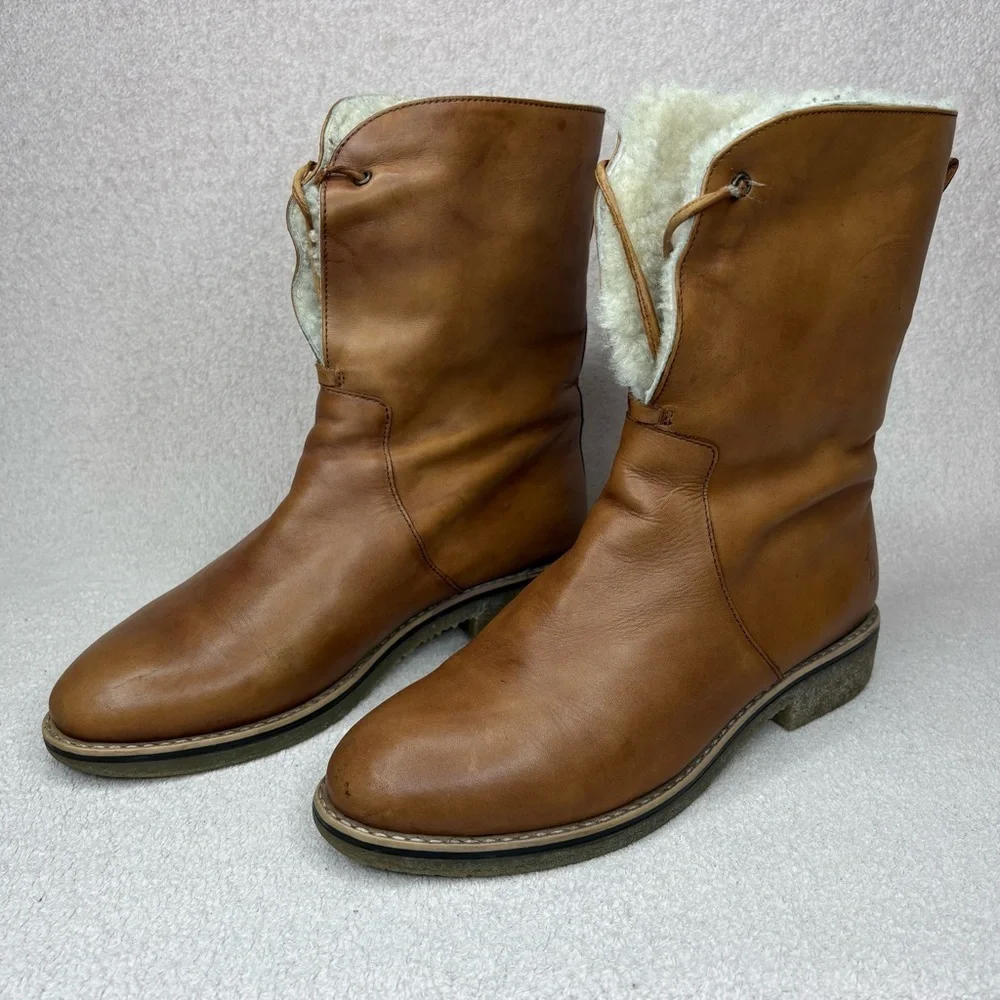 James Heybrook Tan Leather Shearling-Lined Winter Boots